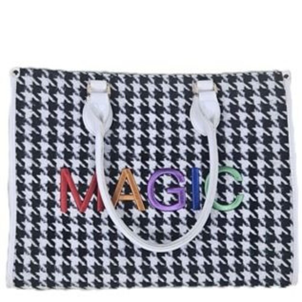 Tote Bag Magic Hill Mercantile Houndstooth Rainbow MAGIC Logo Black White NWOT